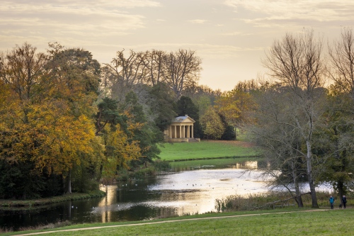 The East Lake Pavilion at Stowe, Buckinghamshire. Stowe is an 18th century landscaped garden, and includes more than 40 historic temples and monuments.